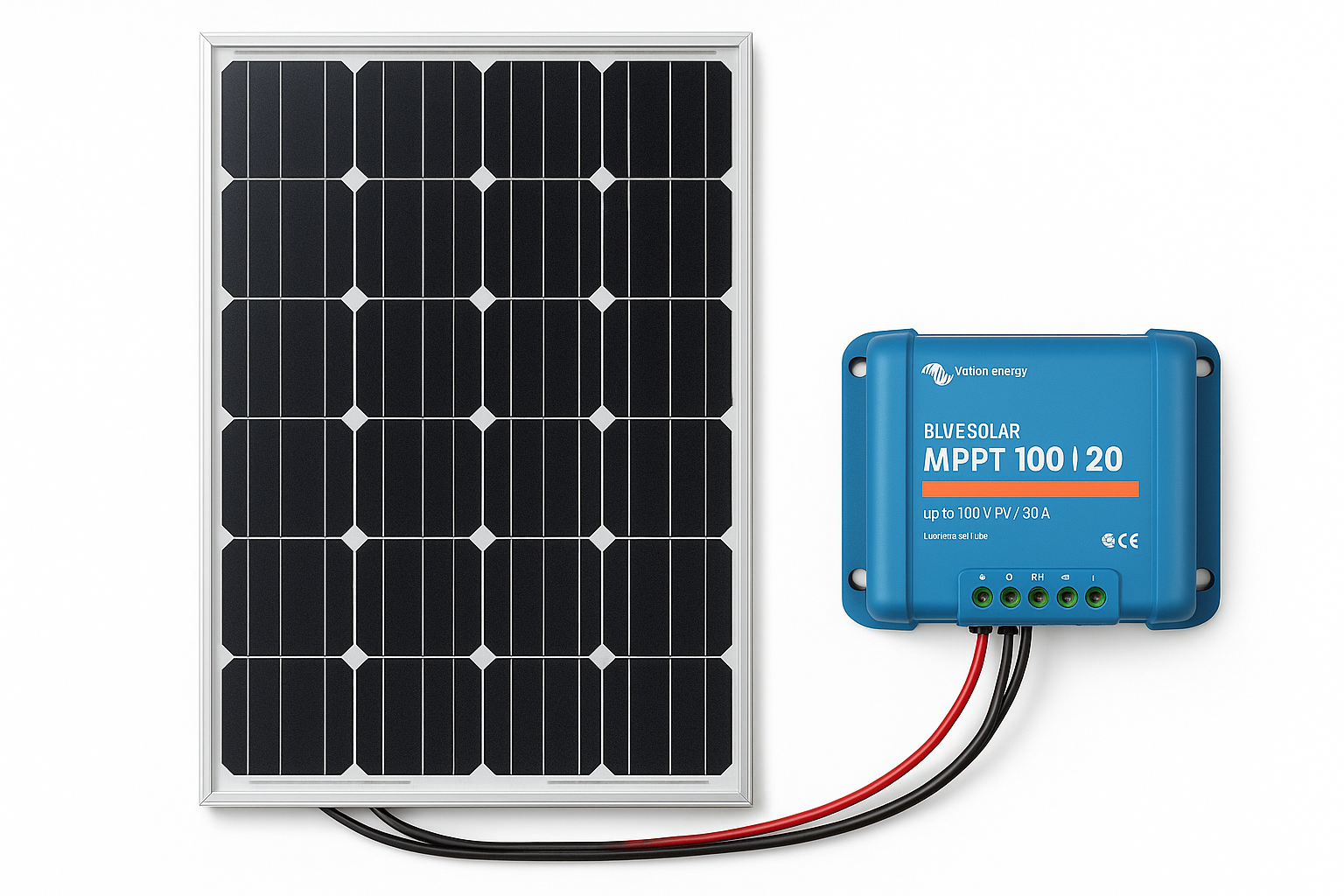 Placa solar 200W: Placa solar de 200W con regulador 20A instalada en furgoneta camper
